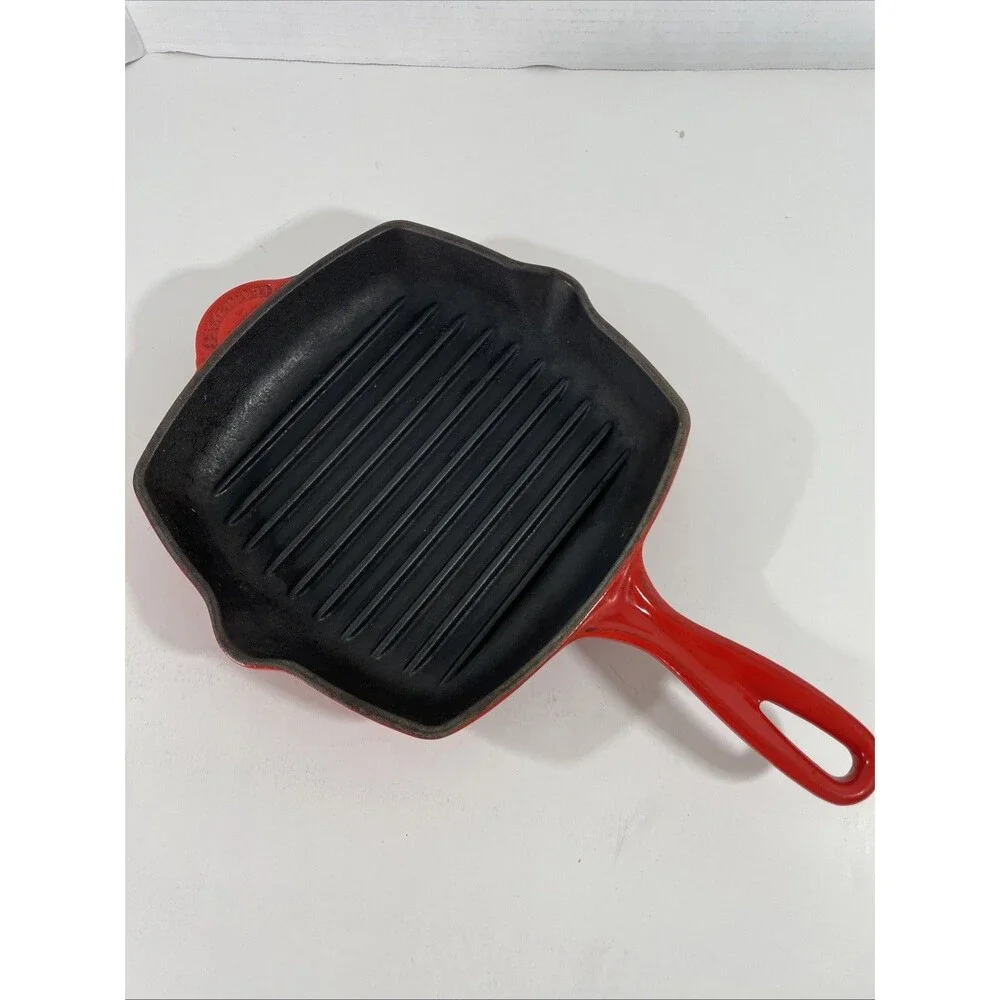Le Creuset Flame Orange Enameled #20 Cast Iron Square Grill Pan Griddle